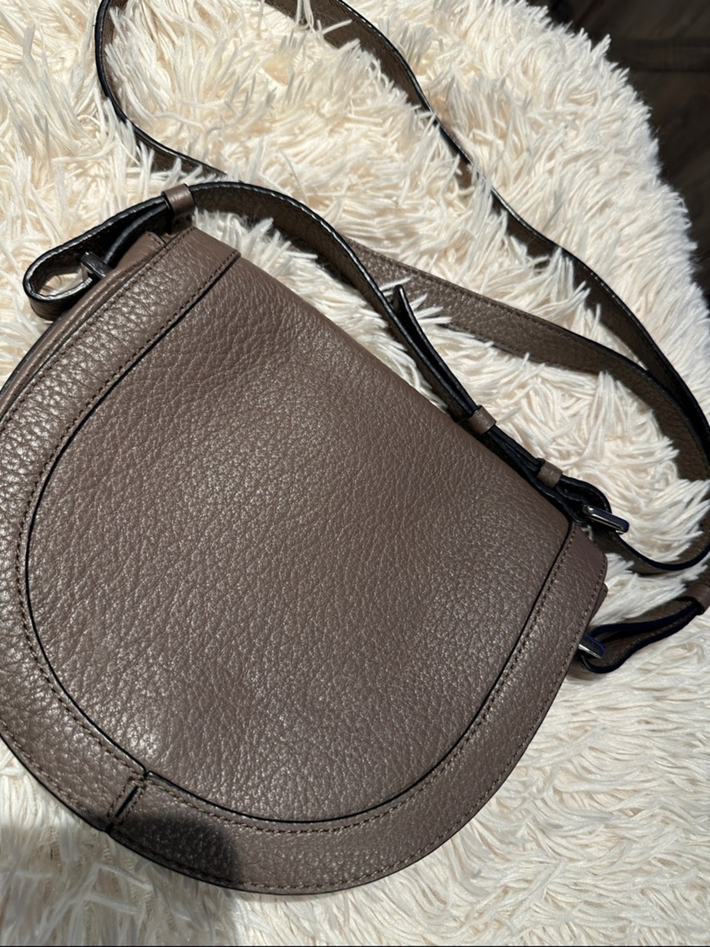 Vince Camuto Taupe Pebble Leather Crossbody Saddle Bag